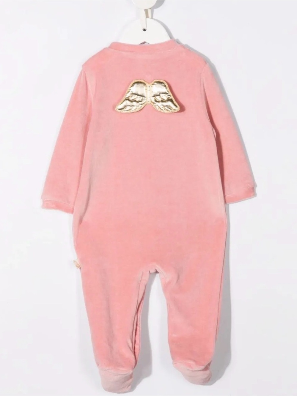 Marie Chantal Pink Velvet Footed One-Piece with Gold Wing Applique
